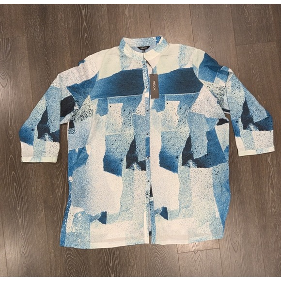 Misook Plus Size 2X Top Blouse Teal White‎ Button NWT - Picture 2 of 4